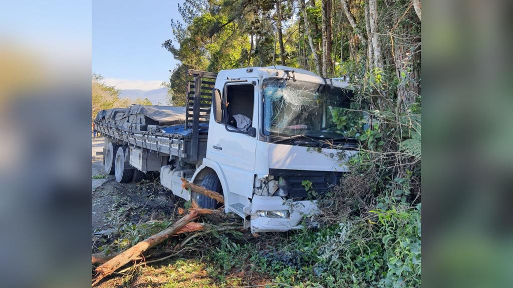 Caminh O Atingido Por Rvore E Sai De Pista Na Br Em Sc Jornal