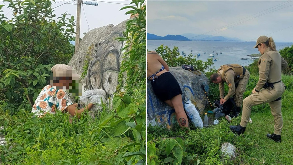 Moradores fazem argentinos limparem pichações em área ambiental de Florianópolis