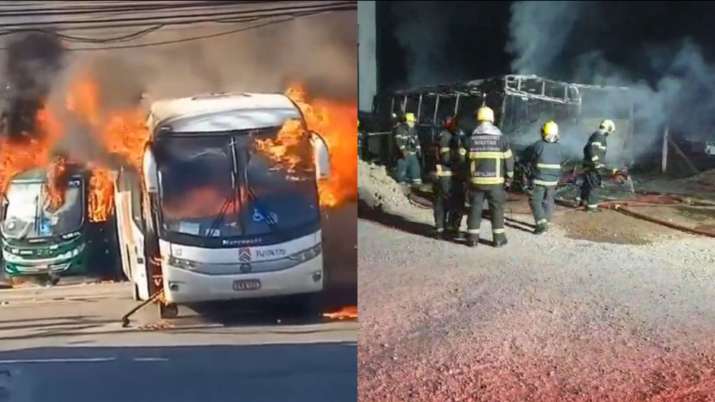 URGENTE: Ataque criminoso em SC deixa ônibus destruídos