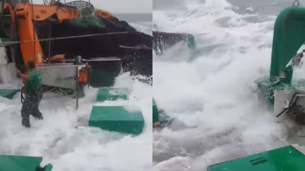 "O senhor proteja nós": Pescadores de SC enfrentam ondas gigantes e ventos fortes em alto mar