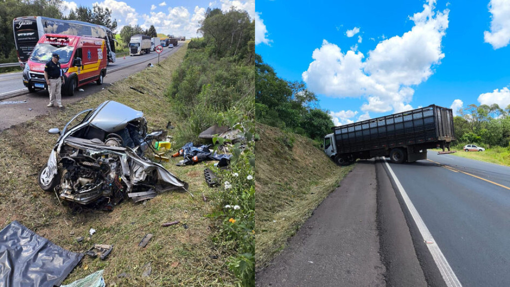 Idoso de 79 anos morre ao colidir veículo de frente com caminhão durante ultrapassagem na BR-282