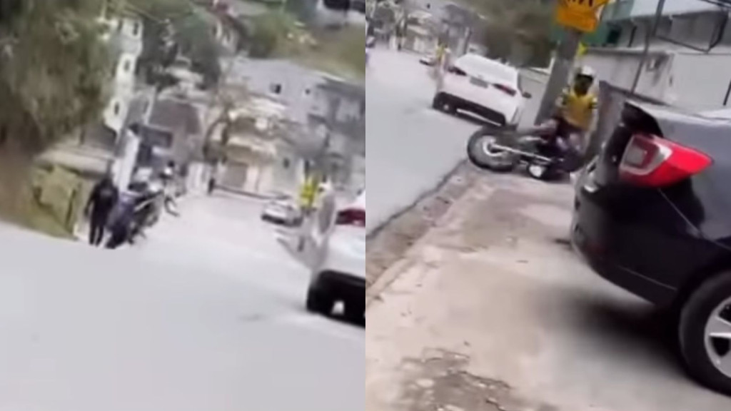 Motociclista erra "grau" com uma mão só e fica gravemente ferido