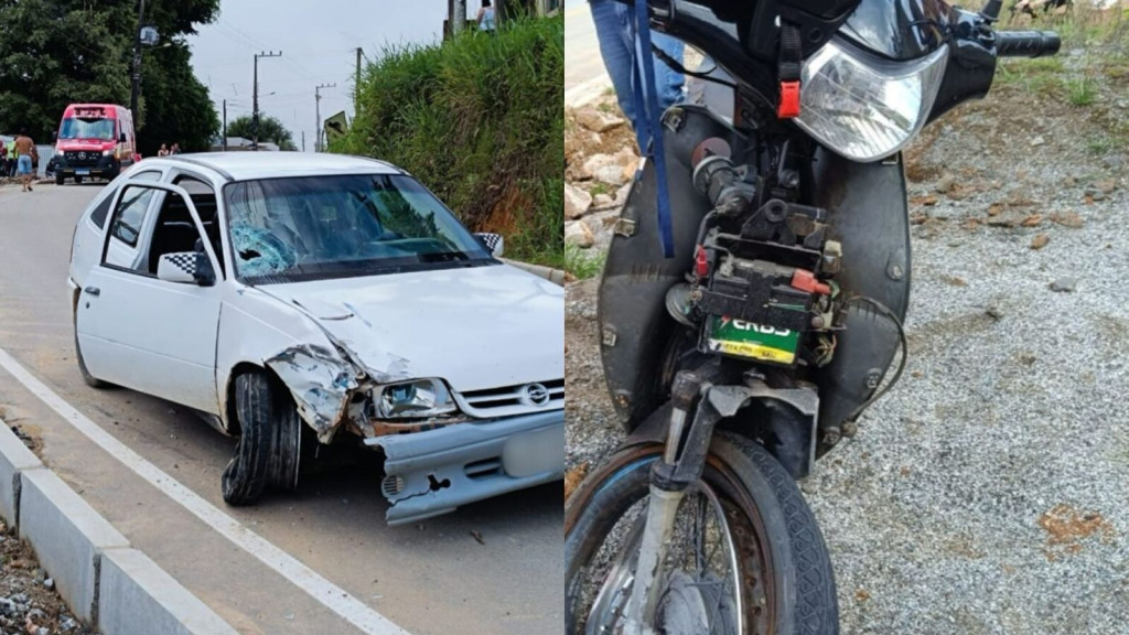 Motociclista sofre fratura exposta após colisão entre carro e moto em Canelinha