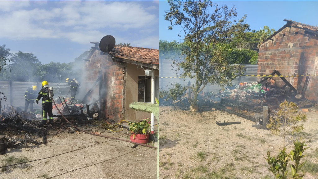 Incêndio em estoparia de Canelinha mobiliza Corpo de Bombeiros