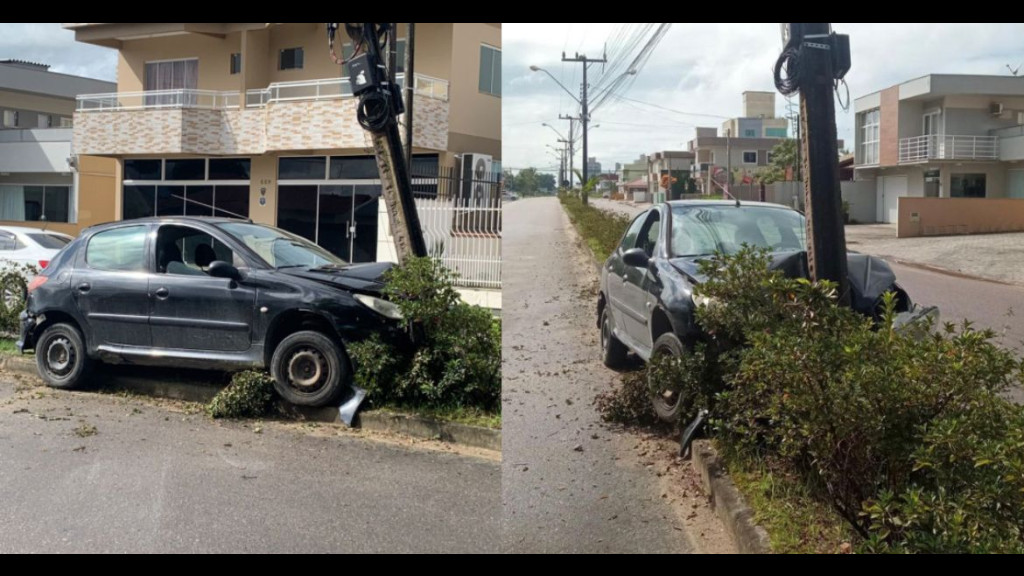 Motorista foge após carro “abraçar” poste na P4, em Tijucas