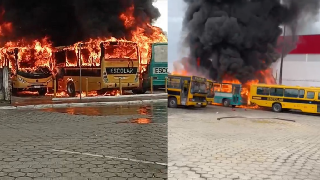 URGENTE: Incêndio destrói ônibus escolares em São João Batista