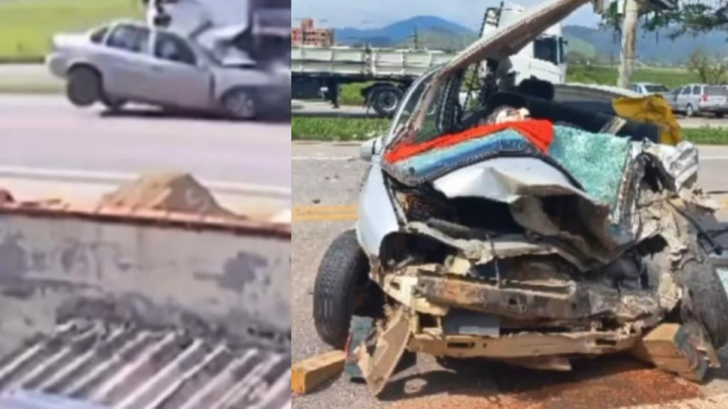 Veículo de Tijucas quase provoca tragédia ao invadir pista contrária e bater de frente com caminhão na SC-412