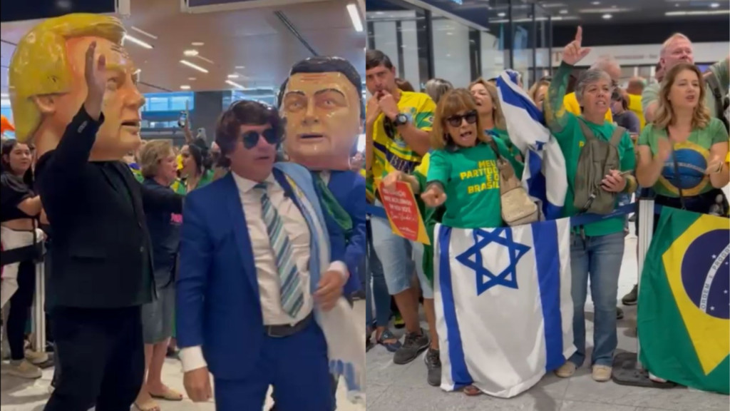 “Bolsonaro”, “Milei” e “Trump” recepcionam Jair Bolsonaro em Florianópolis