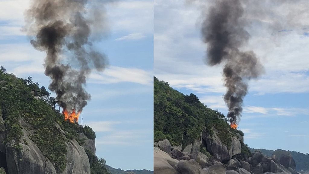 URGENTE: ‘Casinha’ de pescadores é incendiada em praia de Bombinhas
