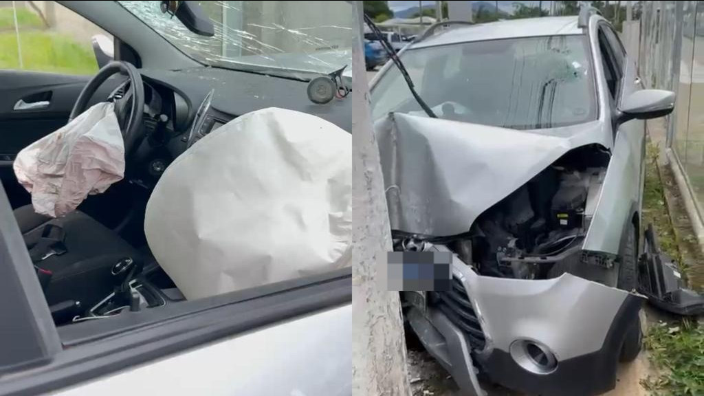 Motorista dorme ao volante e bate carro contra poste em Tijucas