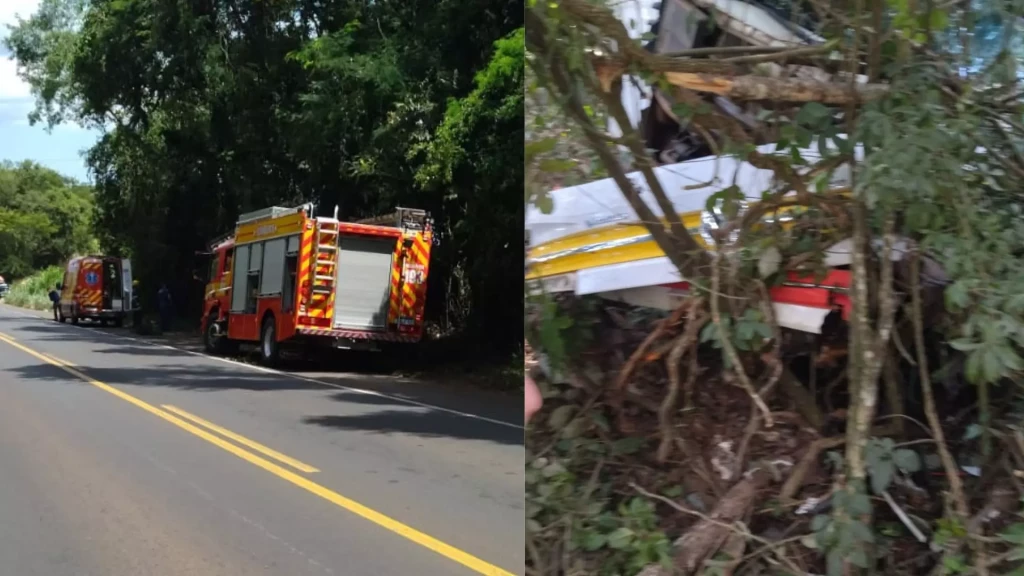 Caminhoneiro morre após caminhão sair de pista e colidir em árvore na BR-282