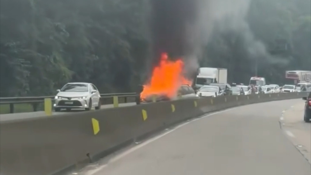 VÍDEO: Peugeot pega fogo no Morro dos Cavalos, em Palhoça