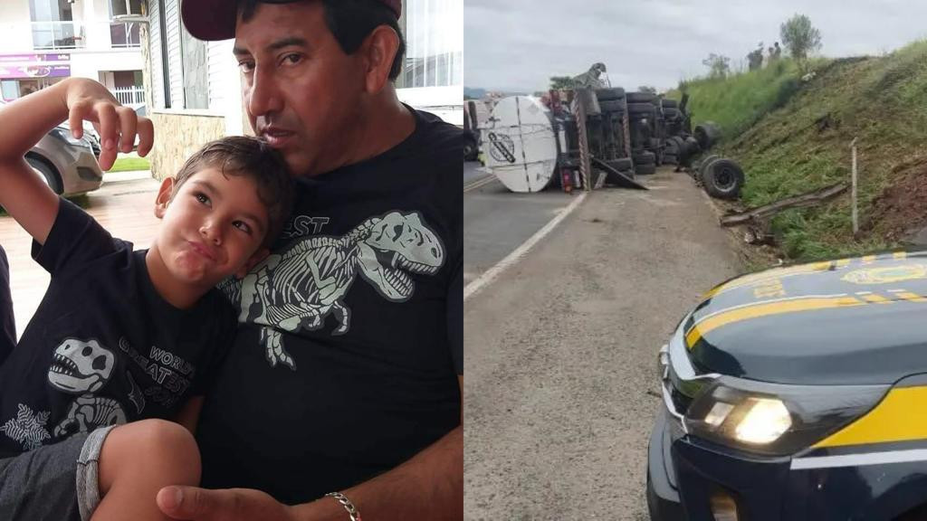 Pai e filho moradores de SC morrem após caminhão tombar no Paraná