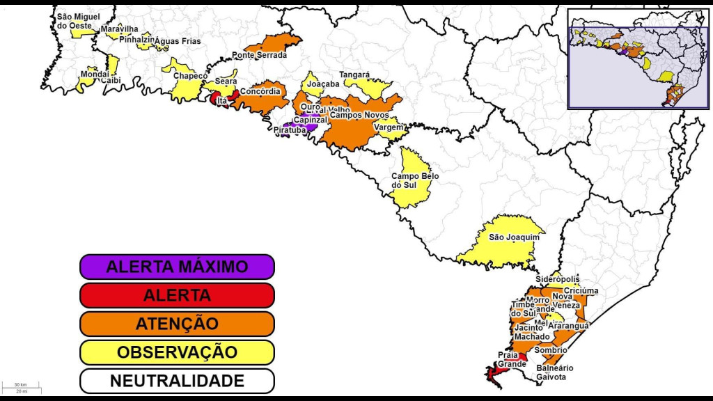 Defesa Civil divulga ‘mapa de risco’ para deslizamentos em Santa Catarina