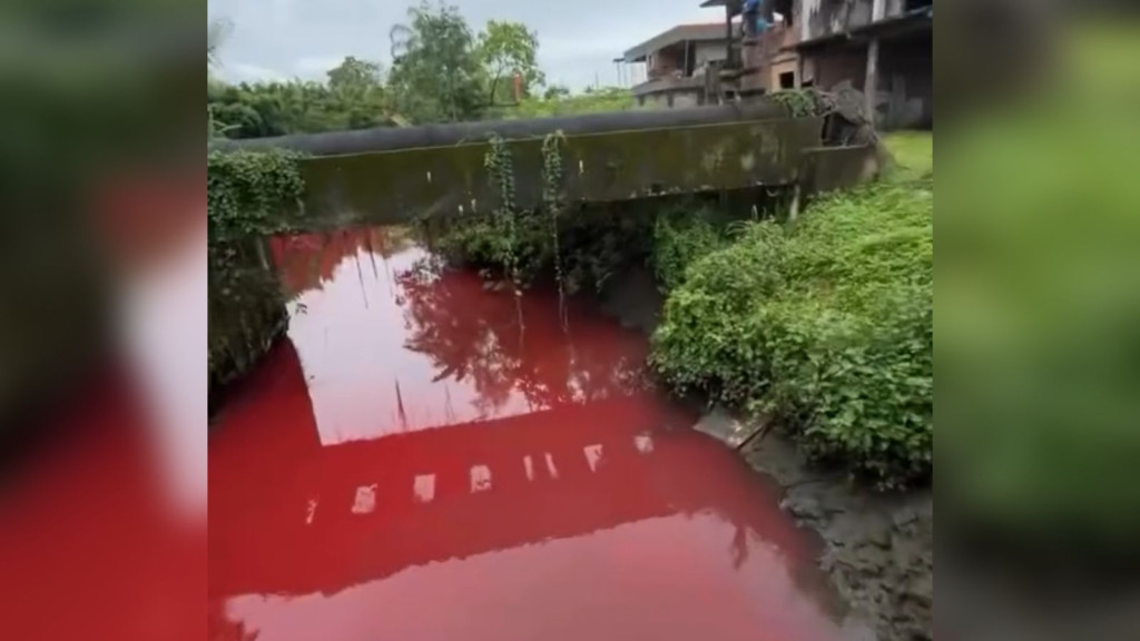 Rio com coloração vermelha revolta moradores em Joinville