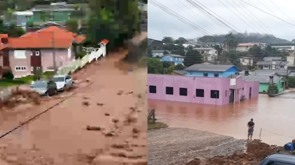 Chuva deixa cidades alagadas no Oeste de Santa Catarina