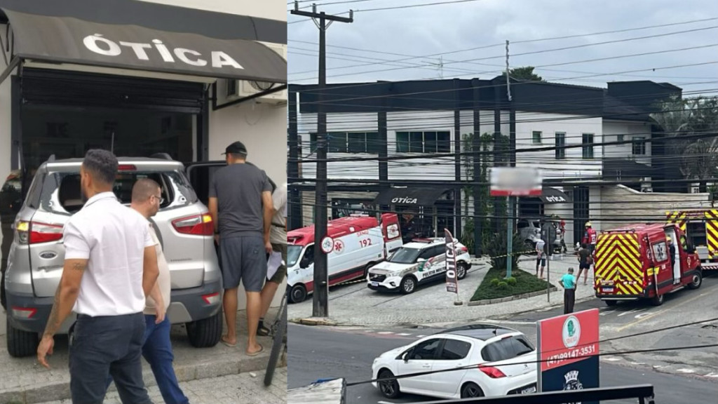 Carro destrói ótica e deixa feridos em Joinville