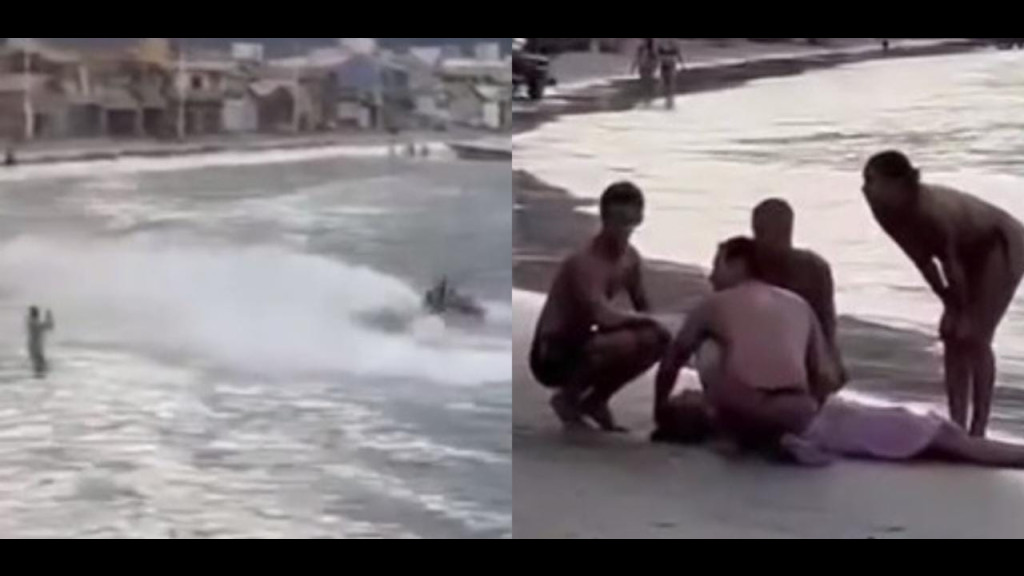 Homem faz 'manobras radicais' com jet-ski e atropela banhista em praia de SC
