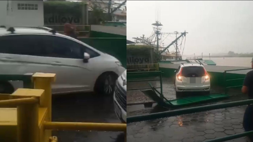 Motorista tenta atropelar homem em balsa após discussão de trânsito, em Itajaí