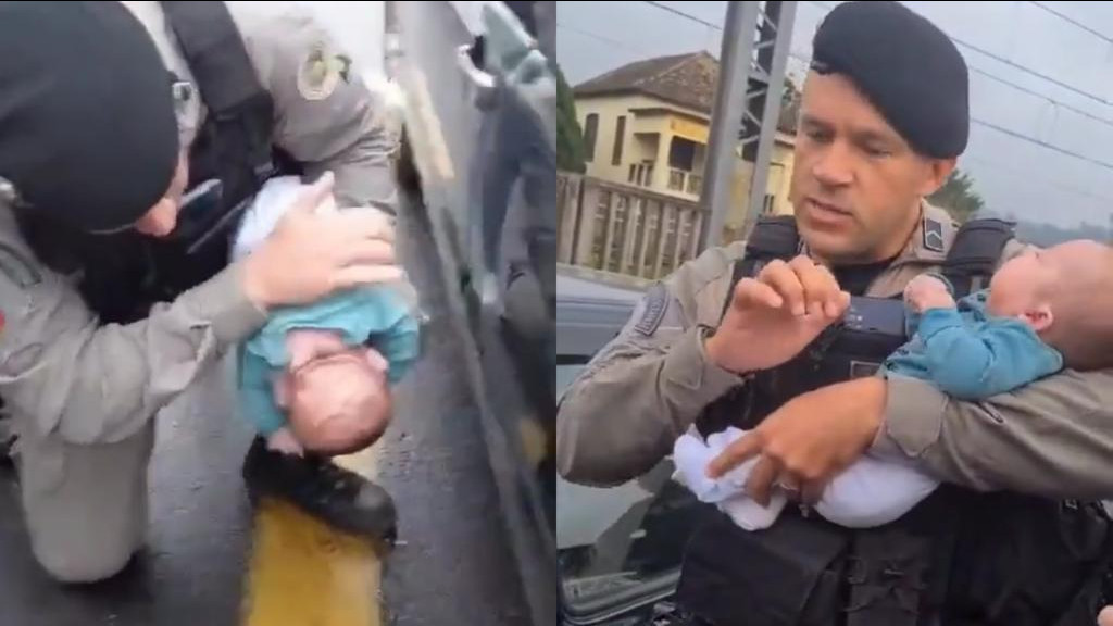 Policiais salvam bebê recém-nascido engasgado após pedido de mãe desesperada