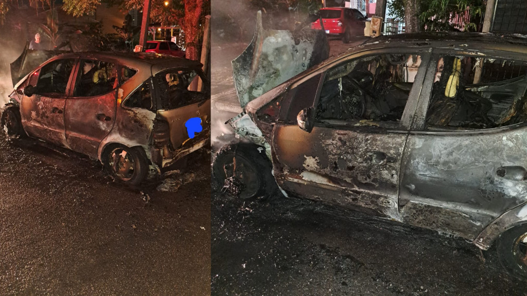 Carro fica completamente destruído após incêndio em Itapema