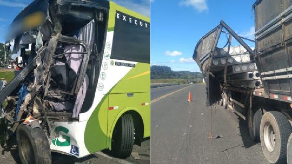 Ônibus de turismo de SC se envolve em acidente no Paraná