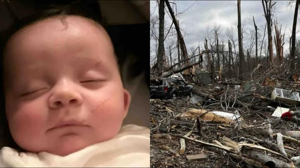 Bebê é encontrado vivo em árvore após tornado nos EUA