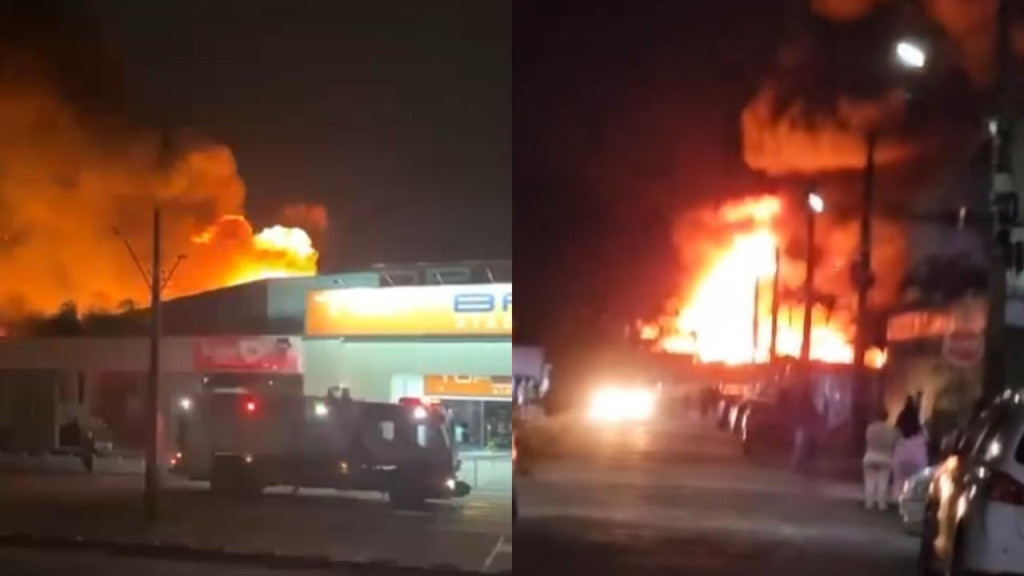 Incêndio de grandes proporções destrói supermercado no Sul de SC