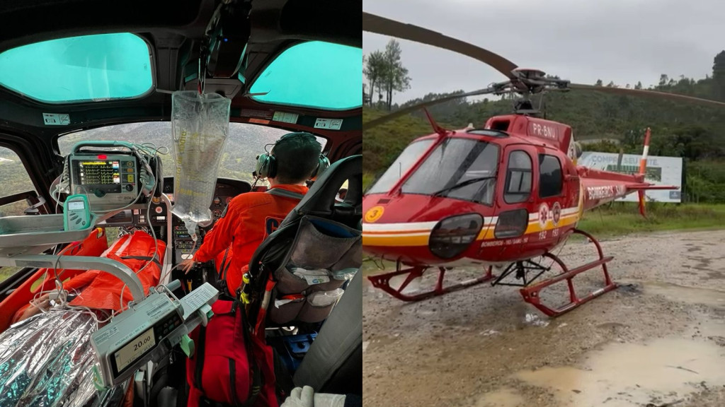 Carro com casal dentro cai em rio e mobiliza resgate do Arcanjo na BR-470