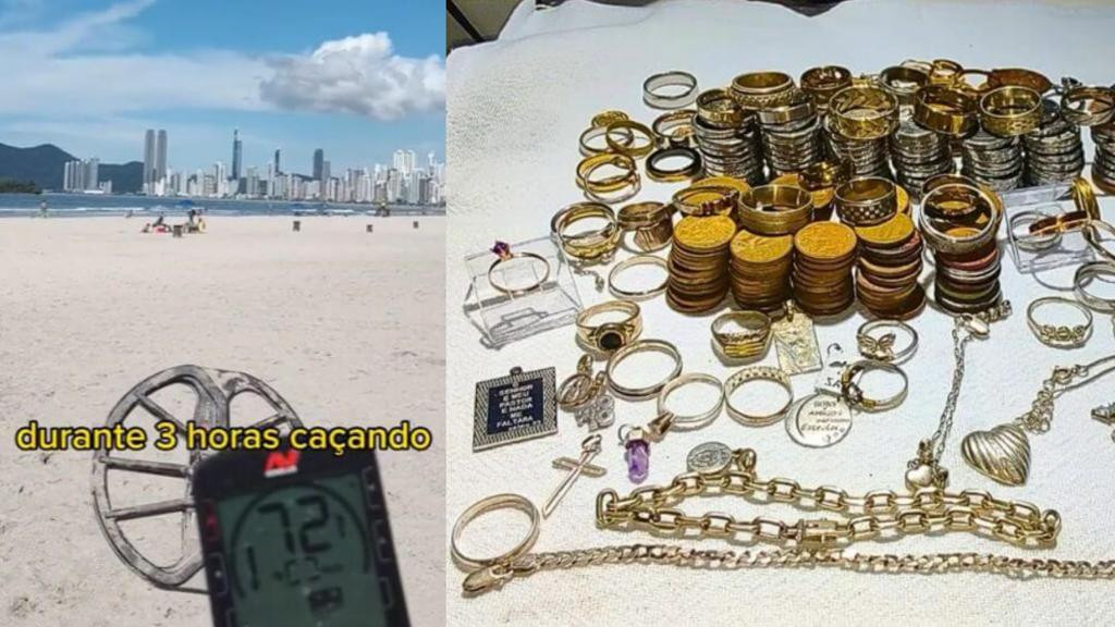 Jovem quer lucrar R$ 1 milhão “caçando ouro” na areia da praia de Balneário Camboriú