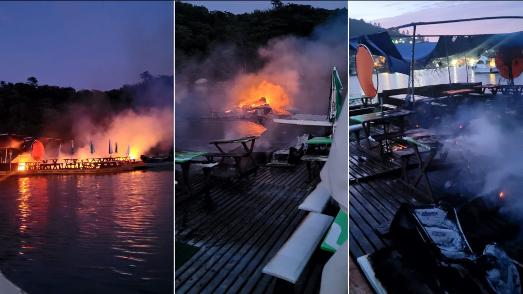 Bar flutuante do Caixa D’Aço, em Porto Belo, é devastado pelas chamas